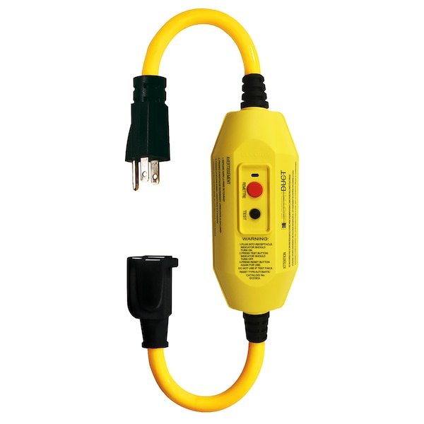Electriduct SJTW; Inline GFCI GFCI Extension Cord, 12 AWG, Indoor/Outdoor, 12/3, 1 Outlets, 5-15R, Yellow GFCI-ED-IL18IN1P - main